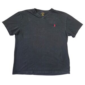 Polo Ralph Lauren Mens V-Neck T-Shirt Black Red Pony Logo Cotton Large 41381